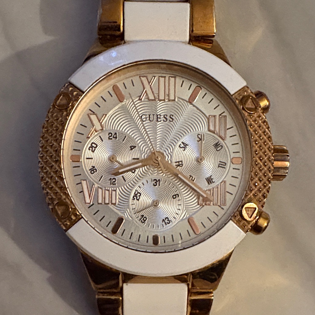 Guess Gold And White Roman Numeral Elegant Watch